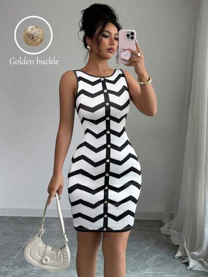 Elenzga Women's Casual Sleeveless Fitted Striped Mini Dress, Summer