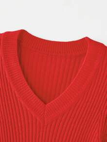 lacRébo Red Knit V-Neck Top With Open Sleeve Knots Girls' Night Out Valentines Day New Year Party Cute Red Top Going Out - Red - View 10