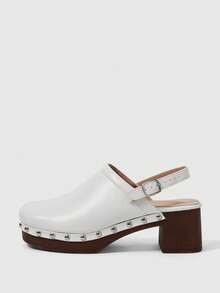 Sleekvia Women's Fashion Thick Heel Slide Sandals With Buckle Design - White - View 4