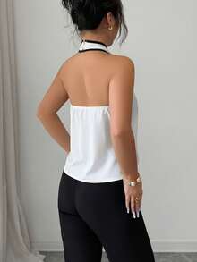 Selianne Women's Color Block Halter Casual Versatile Daily Wear Top - White - View 2