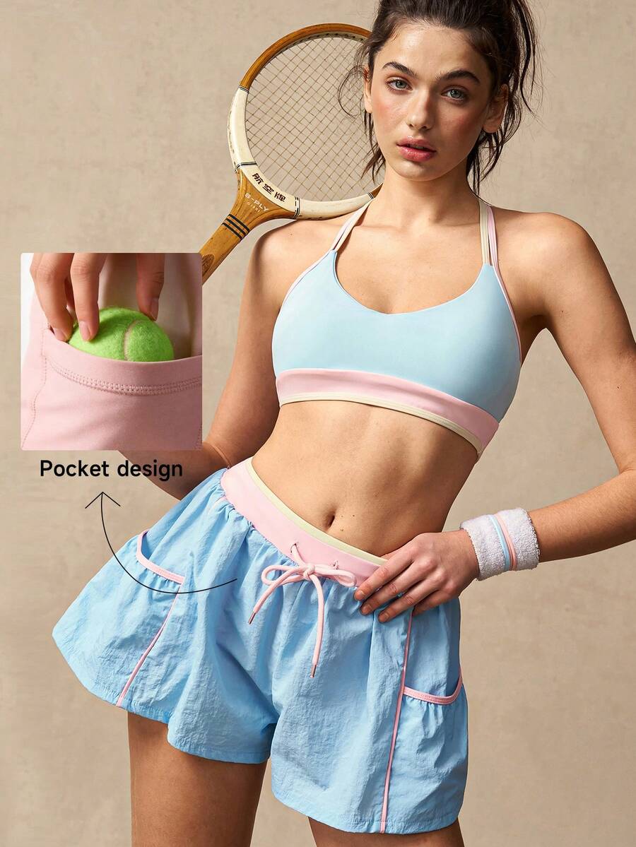 VARSIVA Quần short nữ kiểu dáng thường ngày, có dây rút, phối màu, đa năng cho cả mặc hàng ngày và thể thao.