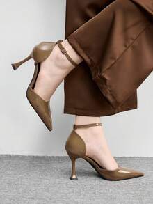 CUCCOO BIZCHIC Chic Slingback Heels For Women Ankle Strap Patent Pointed Toe Elegant Office Pumps - Apricot - View 3