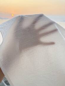 Comfortcana 大码纯色简约短袖衬衫，休闲日常穿着 - 白色 - 查看 11