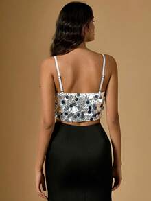 Briarwyn Women's Solid Color Asymmetric Hem Fashionable Sequin Camisole,Summer Top - Silver - View 2