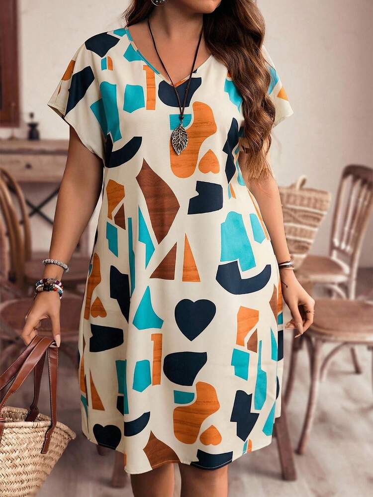 Plus Size Casual Allover Print Dress Summer Dress  Summer Outfits Summer Clothes Spring Dress Spring Outfit Women Spring Clothing Country Style For Women Country Dress For Women Vacation Outfits Women Women Vacation Dress Summer Casual Dress