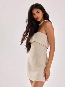 MUSERA 缝线细节摆裙 度假 夏季 春季 婚礼 宾客 毕业典礼 优雅 可爱 性感 优雅 度假 海滩 假日 伊比沙岛 节日 秋季 夜生活 返校季 约会 秋冬 圣诞派对 - 奶油色 - 查看 4