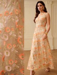 ZEYLAH Đầm chữ H ôm sát, phối ren thanh lịch, thích hợp cho mùa xuân/hè. - Màu be - Xem 1