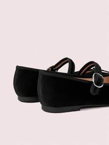 CUCCOO DOLLMOD Sepatu Wanita Hitam Ujung Bulat dengan Hiasan Pita dan Gesper, Sol Datar, Bahan Atas Beludru, Cocok untuk Perjalanan Sehari-hari, Pesta Ulang Tahun, dan Sepatu Musim Semi. - Grafit Hitam - View 10