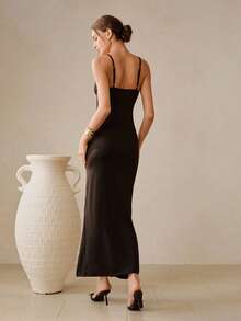 Swim Oasis Women's Black Summer Elegant Party Night Knit Starfish Decor Slip Dress High Slit Bodycon Maxi One Piece Formal Wear Long Casual Dresses - Black - View 2