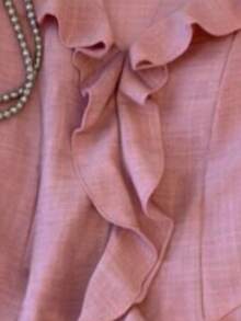 Lyxana Women's Blue Denim Effect Ruffle Trim Short Sleeve Blouse - Dusty Pink - View 4