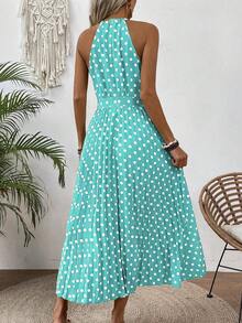 EMERY ROSE Women's Polka Dot Halter Sleeveless Dress Maxi Vacation Beach Outfit - Blue - View 2