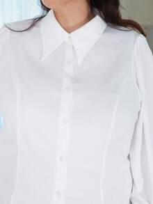 Pretty and Ole 大码复古优雅灯笼袖衬衫感恩节女装女衬衫秋装曲线长袖女衬衫白色纽扣衬衫服装冬季女装长袖衬衫感恩节女装感恩节衬衫白色女装连衣裙白色纽扣衬衫职业装长袖衬衫感恩节衬衫女装白色纽扣衬衫职业装白色女装连衣裙 - 白色 - 查看 6