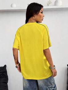 Coolane 女士街头风 Y2K 酷炫活动字母印花撞色短袖黑色 T 恤 - 黃色 - 查看 7