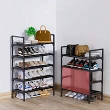 Black Stackable Single Row Shoe Storage Rack, Independent Shoe Dividers For Porch Closet Bedroom Hallway Terrace | Slight Paint Peeling On Steel Tubes Is Normal, No Impact On Use - Black - View 2