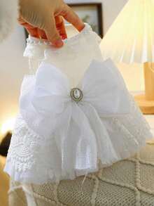 1pc Pet Clothes Universal Cat/Dog Apparel, Princess Style Mesh Skirt, Breathable, Comfortable, Wedding Princess Puff Skirt - Queen Wedding Dress - White - View 13