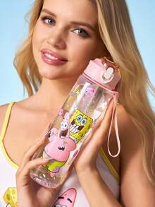 SpongeBob SquarePants | SHEIN Bình nước 750 ml (25oz) có ống hút silicon và nắp chống tràn, thích hợp cho du lịch, tham quan và học tập. Chất liệu nhựa. - Hồng - Xem 7