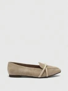 CUCCOO BIZCHIC Sepatu flat wanita ujung persegi, desain tali silang mengkilap, sol lembut yang nyaman, suede bergaya retro, cocok untuk perjalanan sehari-hari dan acara kantor. - Aprikot baru - View 6