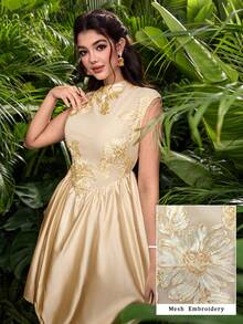 Modelyn Women's Elegant Yellow Bow Tie Waist Sweet Elegant Slim Fit Puff Dress - Yellow - View 6