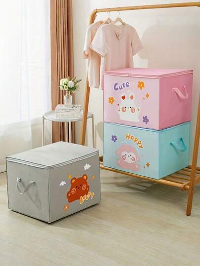1PC Large Capacity Cartoon Non Woven Fabric Moving Storage Bag Moisture Proof Organizer For Clothes Quilts Bedding Home Organization Suitcase Dormitory Packing Container Portable Tote Bag With Handles