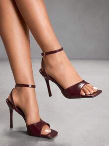 CUCCOO SZL Women's Square Toe Buckle Design Elegant High Heel Sandals Summer Shoes - Burgundy - View 6