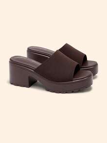 CUCCOO BASICS 女士时尚黑色布面休闲凉鞋，厚底粗跟，适合春季、春假、复活节和圣诞节穿着。 - 咖啡棕 - 查看 5