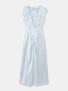 lacRébo Sky Blue Satin Diamond Jacquard Print Maxi Dress With V Back Elegant Chic Party Christmas - Baby Blue - View 8