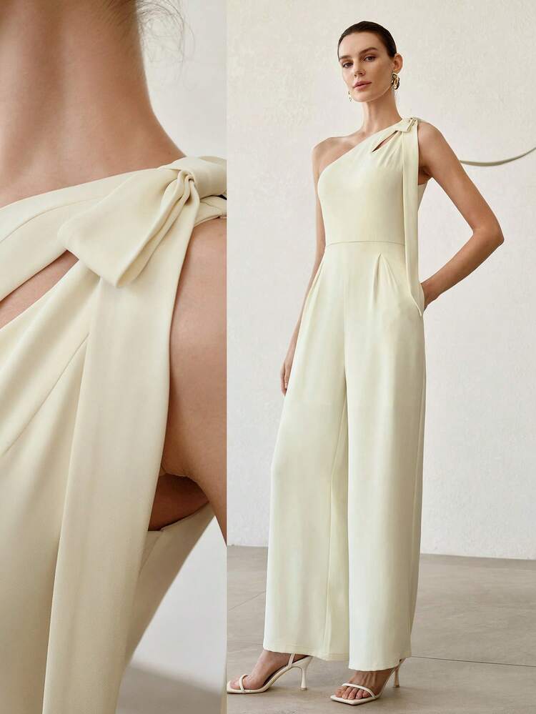 Tuta elegante da donna senza maniche con spalla scoperta e fiocco, senza cintura, di alta qualità, nuova collezione primavera/estate 2026