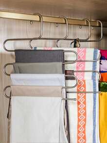 Stainless Steel 5-Layer Trouser Hanger - Space Saving Jeans Organizer Rack With Polished Surface, Wardrobe Closet Storage Solution - Multicolor - View 4