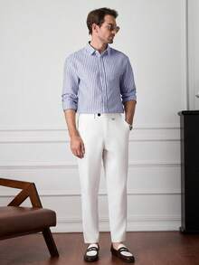Core Aspect Cămașă bărbătească cu dungi, casual, business, mânecă lungă, cămașă cu guler albastru, cămașă de costum formal, cămașă albă bărbătească, versatilă pentru purtare zilnică, cămașă bărbătească albastră și albă, cămașă business casual de vară, cămașă cu dungi bărbătească, smart casual, cămașă bărbătească din amestec de in, cu dungi albastre și albe, cămașă casual cu dungi, top vintage slim fit pentru ieșiri zilnice/ Cămașă bărbătească cu dungi albastre și albe, ținută streetwear supradimensionată cu mânecă lungă pentru escapade de weekend - Albastru - Vizualizare 7