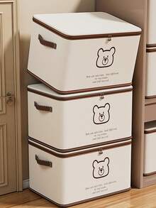 Bear Print Storage Box Foldable Design Dust Proof Moisture Resistant Extra Large Capacity Home Closet Organization Clothes Quilt Blanket Holder Seasonal Storage Space Saver Portable - Multicolor - View 6
