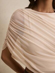 Poéselle Áo xếp nếp bất đối xứng màu be - Màu be - Xem 3