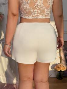 SHEIN EZwear 大码纯色裹身短裙，侧拉链设计，显瘦，春夏款 - 白色 - 查看 3