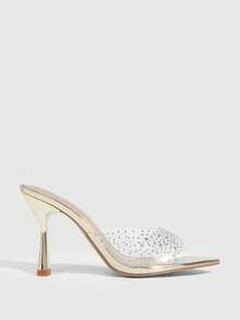 CUCCOO SZL CUCCOO Women's Fashion Rhinestone Bow TPU High Heel Sandals Spring Shoes - Light gold - View 3