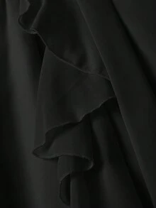 SHEIN MOD 杏色荷叶边灯笼袖女士长款连衣裙，秋季女装 - 黑色 - 查看 8