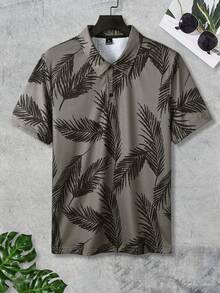 Manfinity Homme 男士印花翻领Polo衫，适合外出、聚会和度假穿着 - 棕色 - 查看 6