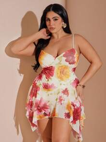 SHEIN BAE Đầm hai dây dệt kim co giãn, vạt bất đối xứng, họa tiết hoa dành cho nữ, thích hợp cho kỳ nghỉ. - Nhiều màu - Xem 5