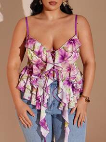 SHEIN BAE Débardeur à imprimé floral avec ourlet à volants pour grandes tailles - Multicolore - Voir 5