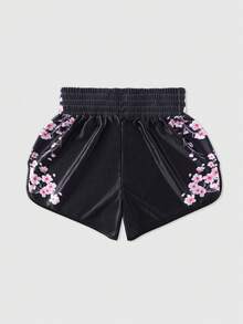 ROMWE MEN Street Life Teen Boy Floral Print Elastic Waist Loose Casual Shorts - Black - View 2