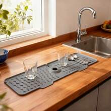 1PC Heavy Duty Anti-Slip Sink Mat With 5° Drainage Angle - Foldable Gray/Black Design, Easy To Clean Silicone Material, Suitable For Sink, Dishwasher And Washing Machine - Multicolor - View 6