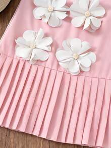 SHEIN 少女編織素色立領3D花朵無袖休閒洋裝 - 淺粉色 - 查看 6