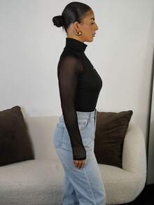 SAYEHFBABY Body extensible en maille respirante pour femmes, idéal pour les festivals de musique et les fêtes de printemps/été, Saint-Valentin - Noir - Voir 4
