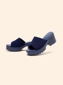 CUCCOO BASICS Sandalias casuales de mujer con parte superior de tela negra, plataforma gruesa y tacón ancho, zapatos de primavera para vacaciones de primavera, Pascua y Navidad - Azul 1 - Ver 8