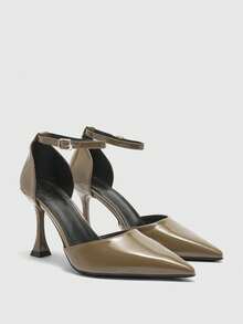 CUCCOO BIZCHIC Chic Slingback Heels For Women Ankle Strap Patent Pointed Toe Elegant Office Pumps - Apricot - View 7