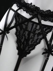 EmpressEnvy 女士性感蕾丝内衣套装，5 件套，适合外出，坏蛋造型 - 黑色 - 查看 6