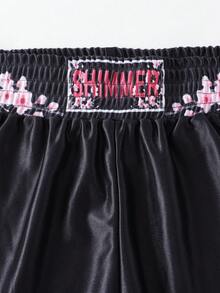 ROMWE MEN Street Life Teen Boy Floral Print Elastic Waist Loose Casual Shorts - Black - View 3