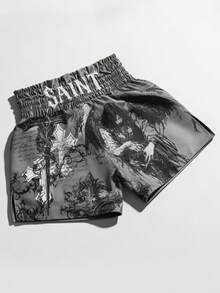 ROMWE MEN Goth Celana Pendek Olahraga Kasual Bermotif untuk Pria, Motif Musim Semi/Panas/Gugur 2026 - MultiWarna - View 5