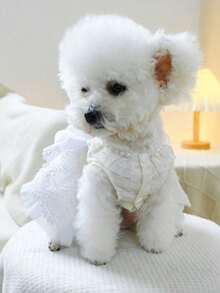 1pc Pet Clothes Universal Cat/Dog Apparel, Princess Style Mesh Skirt, Breathable, Comfortable, Wedding Princess Puff Skirt - Queen Wedding Dress - White - View 10