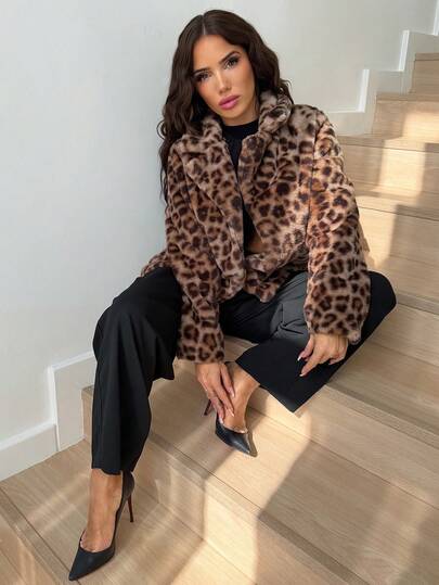 Manon Tanti Women's Vintage "Mob Wife" Style Leopard Print Faux Fur Coat, Autumn/Winter