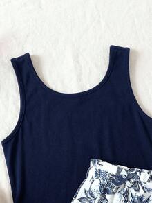 少女黑色豹纹背心和纸袋短裤两件套 - 藍白色 - 查看 5