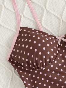 Swim Mod New Arrival Spaghetti Strap Tankini Set With Bow Decor, Polka Dot Pattern, Suitable For Beach Vacation - Multicolor - View 3